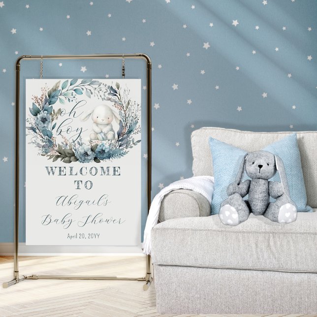 Oh Boy Bunny Rabbit Blue Floral Baby Shower  Foam Board (Creator Uploaded)