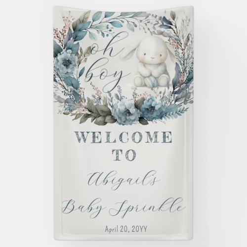 Oh Boy Bunny Rabbit Blue Floral  Baby Sprinkle Banner