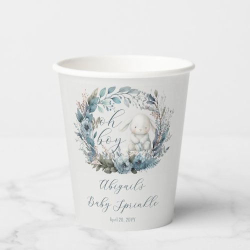 Oh Boy Bunny Rabbit Blue Floral Baby Sprinkle Paper Cups