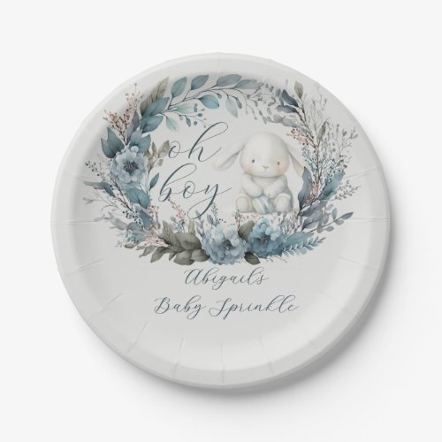 Oh Boy Bunny Rabbit Blue Floral Baby Sprinkle Paper Plates