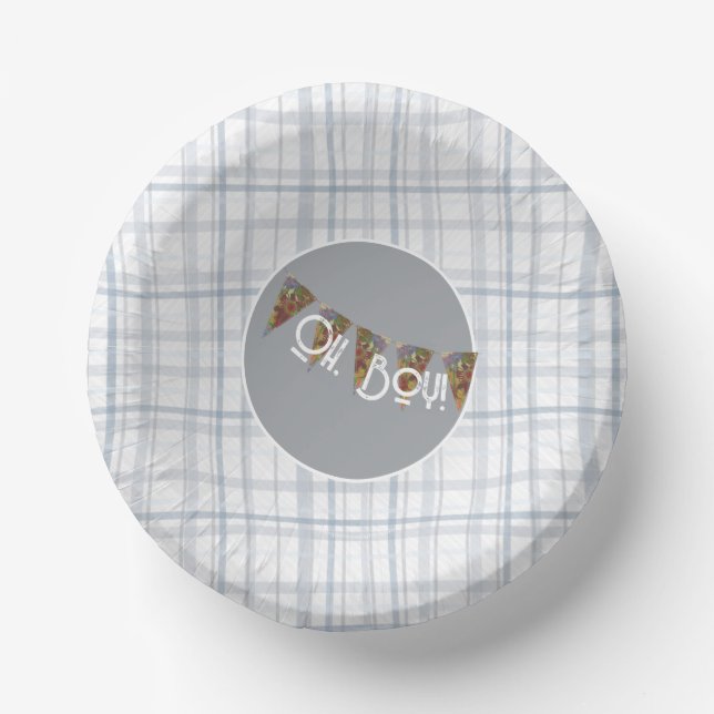 Oh, Boy bunting and plaid  Paper Bowls (Front)