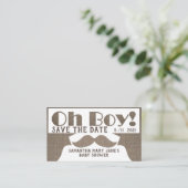 Oh Boy, Burlap Mustache Save the Date Enclosure Card (Standing Front)
