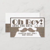 Oh Boy, Burlap Mustache Save the Date Enclosure Card (Front/Back)