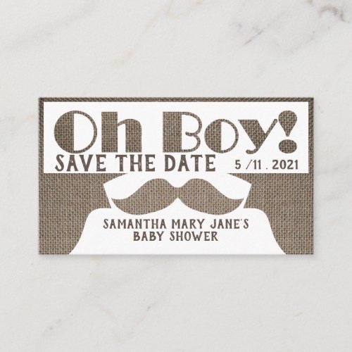 Oh Boy Burlap Mustache Save the Date Enclosure Card