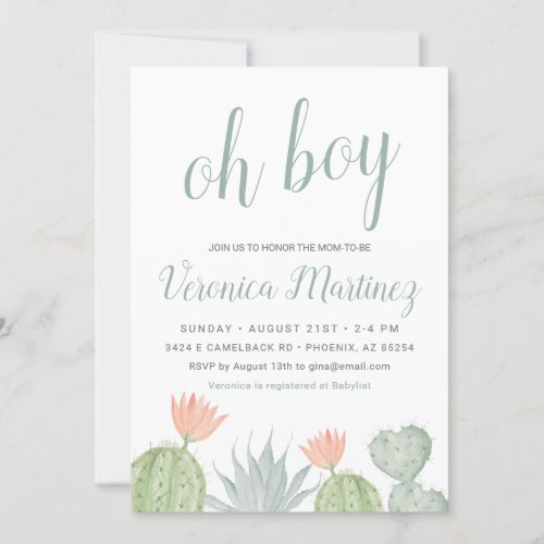 Oh Boy Cactus Baby Shower Invitation Desert Baby  Invitation