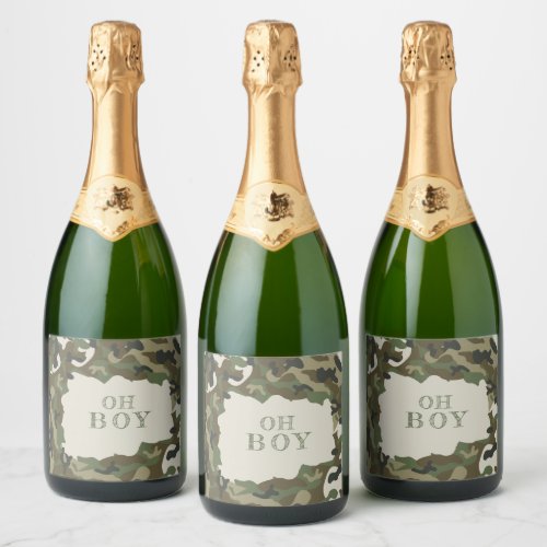 Oh Boy Camo Baby Shower  Sparkling Wine Label