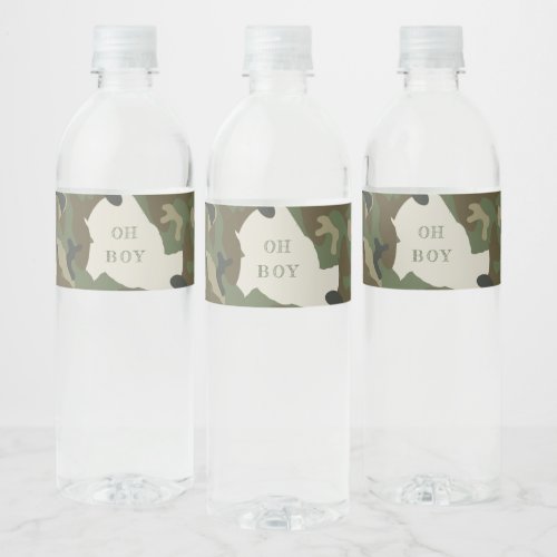 Oh Boy Camo Woodland boy Baby Shower  Water Bottle Label
