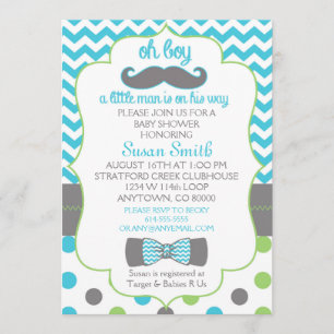 Oh boy Chevron Mustache baby shower invitation