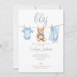 Oh Boy Clothesline Baby Shower All In One Invitation