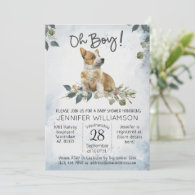 Oh Boy! Corgi Puppy Modern Watercolor Baby Shower  Invitation