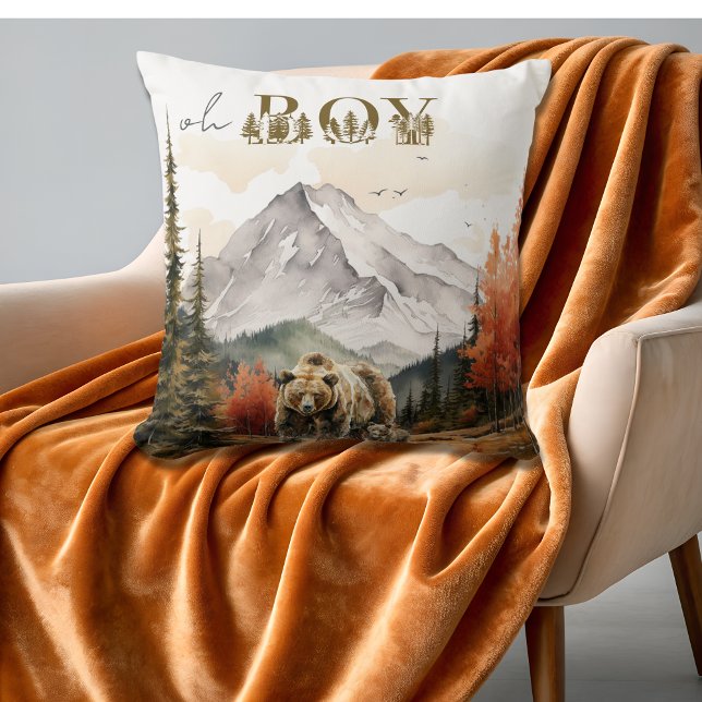Oh Boy Cozy Neutral Teddy Bear Adventure Throw Pillow (Creator Uploaded)