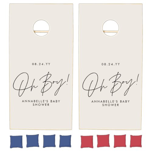 oh boy cream neutral baby shower  cornhole set