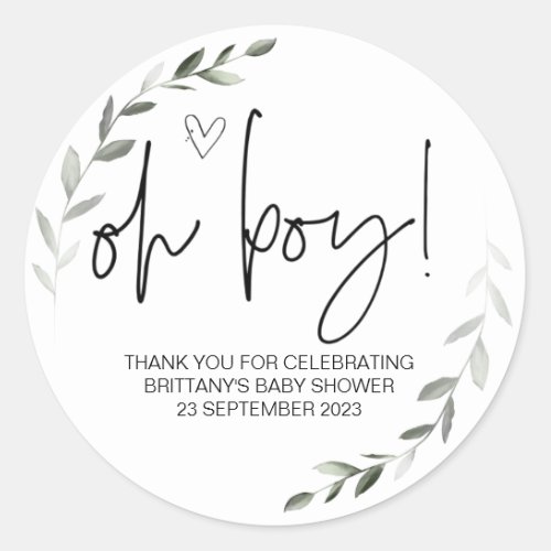 Oh Boy Cute Baby Shower Party Favour Mom to Be Cla Classic Round Sticker