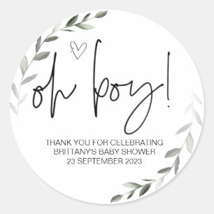 Oh Boy Cute Baby Shower Party Favour Mom to Be Cla Classic Round Sticker