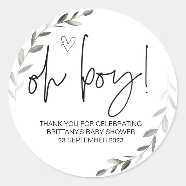 Oh Boy Cute Baby Shower Party Favour Mom to Be Cla Classic Round Sticker (Front)