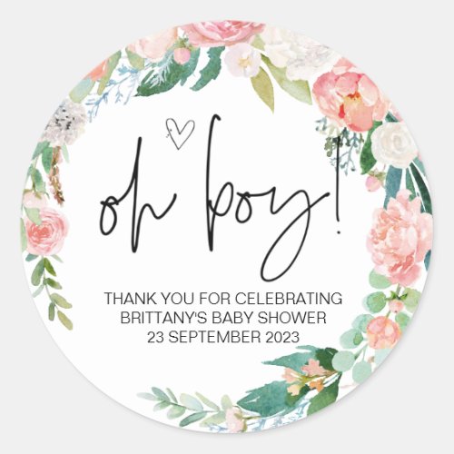 Oh Boy Cute Baby Shower Party Favour Mom to Be Cla Classic Round Sticker