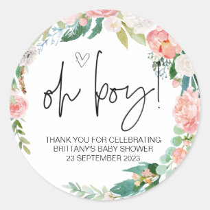 Oh Boy Cute Baby Shower Party Favour Mom to Be Cla Classic Round Sticker