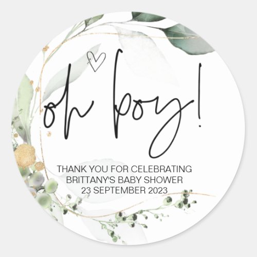 Oh Boy Cute Baby Shower Party Favour Mom to Be Cla Classic Round Sticker