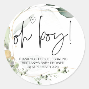 Oh Boy Cute Baby Shower Party Favour Mom to Be Cla Classic Round Sticker