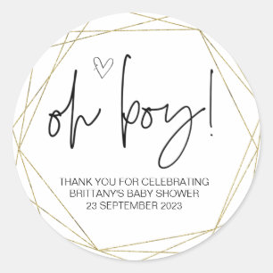 Oh Boy Cute Baby Shower Party Favour Mom to Be Cla Classic Round Sticker