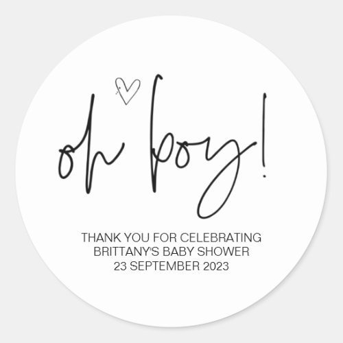 Oh Boy Cute Baby Shower Party Favour Mom to Be Classic Round Sticker