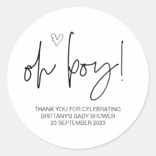 Oh Boy Cute Baby Shower Party Favour Mom to Be Classic Round Sticker