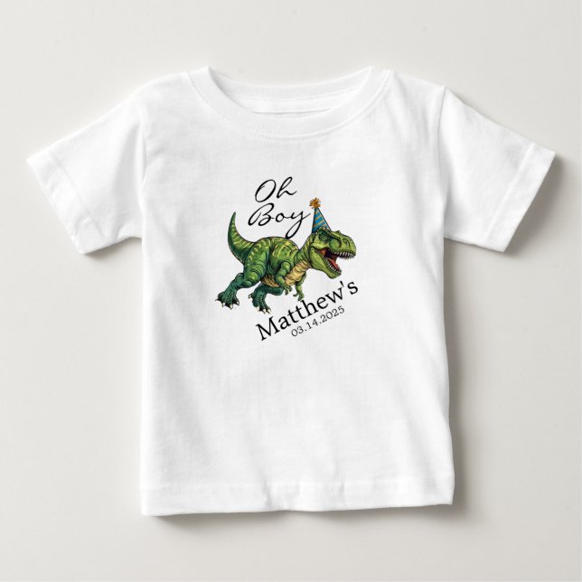 Oh Boy! Cute Dinosaur Baby Shower Baby T-Shirt (Front)