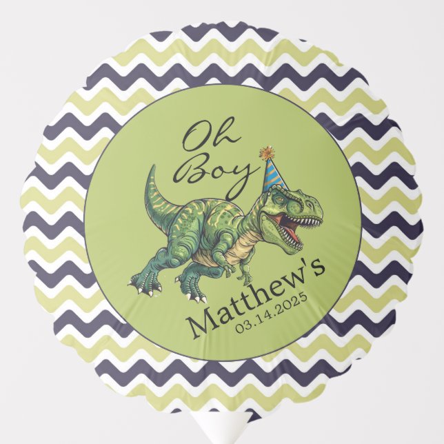 Oh Boy! Cute Dinosaur Baby Shower Balloon (Front)