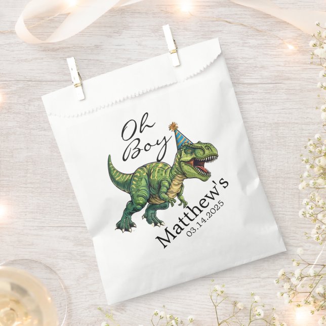 Oh Boy! Cute Dinosaur Baby Shower Favor Bag (Clipped)