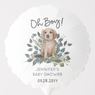 Oh Boy! Cute Dog and Eucalyptus Baby Shower Balloon