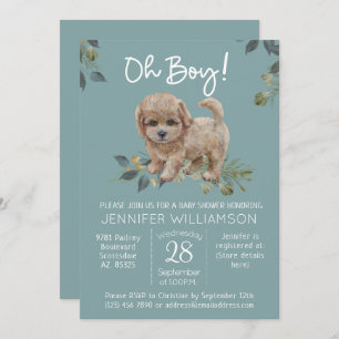 Oh Boy! Cute Dog Baby Shower Labradoodle Invitation