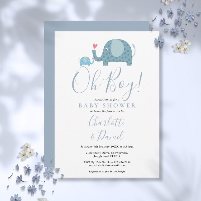 Oh Boy Cute Elephants Baby Shower Invitation (Oh Boy Cute Elephants Baby Shower Invitation)