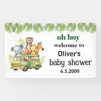 oh boy cute jungle safari animals baby shower banner