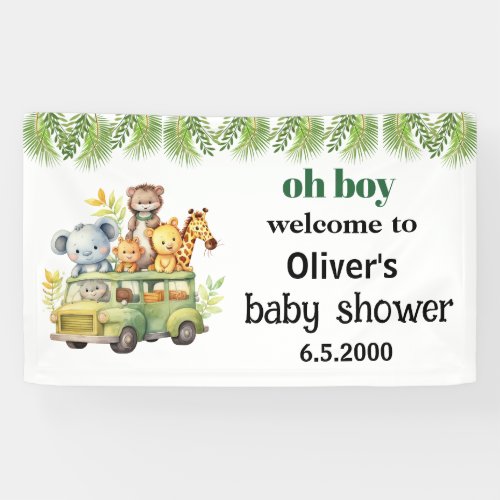 oh boy cute jungle safari animals baby shower banner
