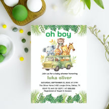 oh boy cute jungle safari animals baby shower