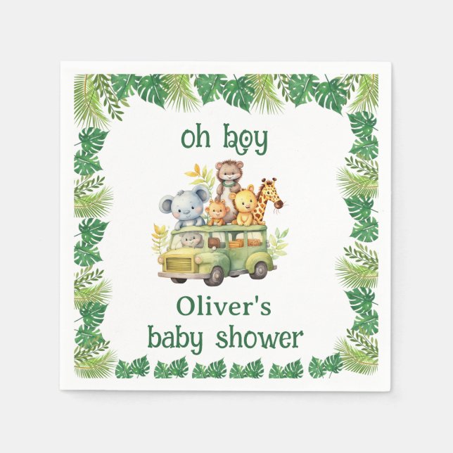 oh boy cute jungle safari animals baby shower napkins (Front)