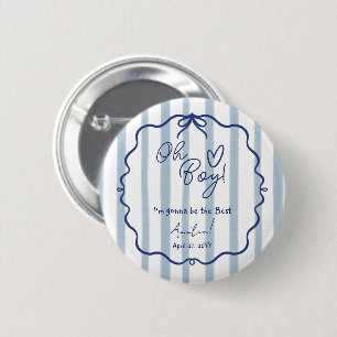 Oh Boy Cute Modern Dusty Blue Baby Shower Auntie Button