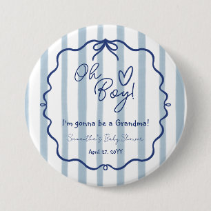 Oh Boy Cute Modern Dusty Blue Baby Shower Grandma Button
