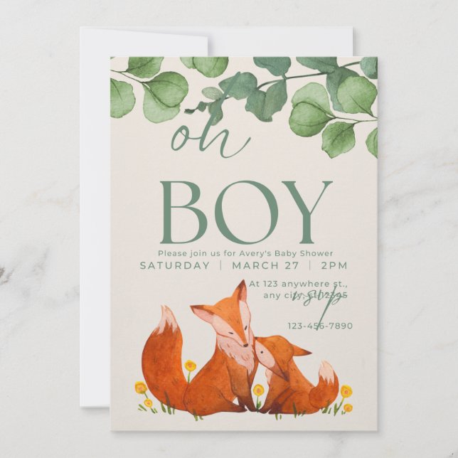 Oh boy cute Safar pink floral fox baby shower  Invitation (Front)