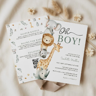 Oh Boy Cute Safari Animal All in One Baby Shower Invitation