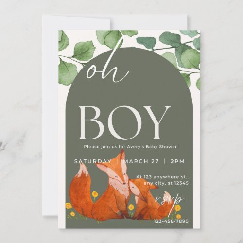 Oh boy cute Safari animal floral fox baby shower Invitation