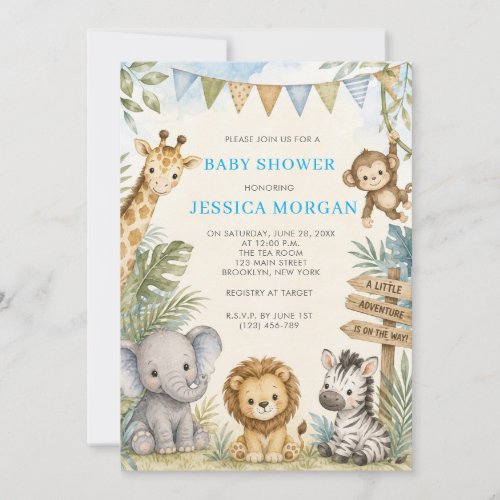 Oh boy cute Safari animal greenery boy baby shower Invitation