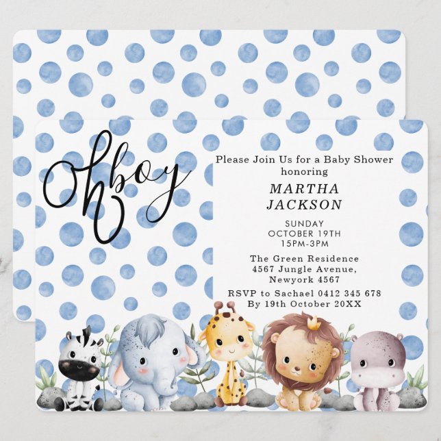Oh boy cute Safari animal greenery boy baby shower Invitation (Front/Back)