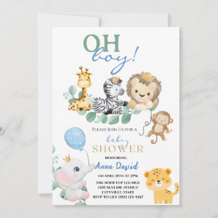 oh boy cute safari jungle animals baby shower invitation