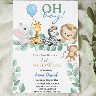 oh boy cute safari  jungle animals baby shower invitation