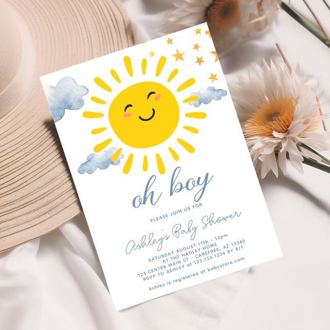 Oh Boy Cute Sunshine Baby Shower Invitation (Creator Uploaded)