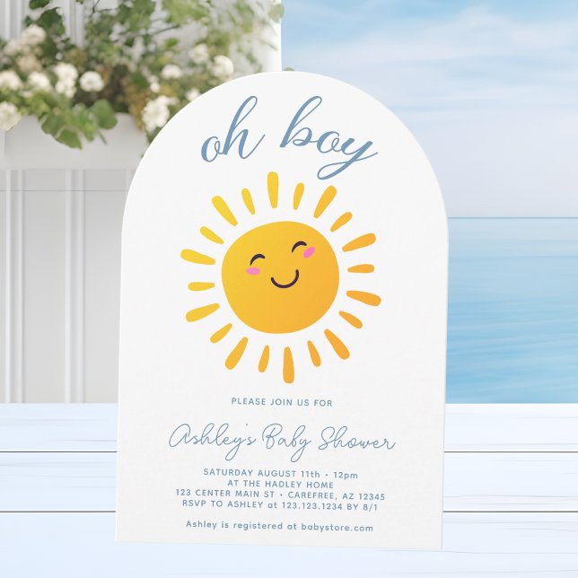 Oh Boy Cute Sunshine Blue Baby Shower Invitation (Creator Uploaded)