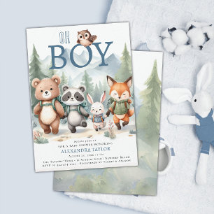 Oh Boy Cute Woodland Animal Hiking Boy Baby Shower Invitation