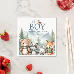 Oh Boy Cute Woodland Animal Hiking Boy Baby Shower Napkins