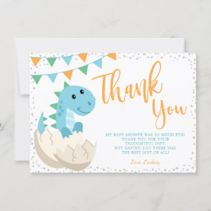 Oh Boy Dinosaur Baby Shower Flat Thank You Card